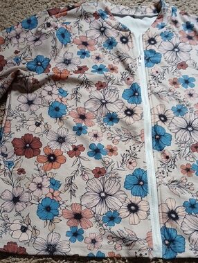 Floral Zip Front Jacket - Blue & Peach Flowers